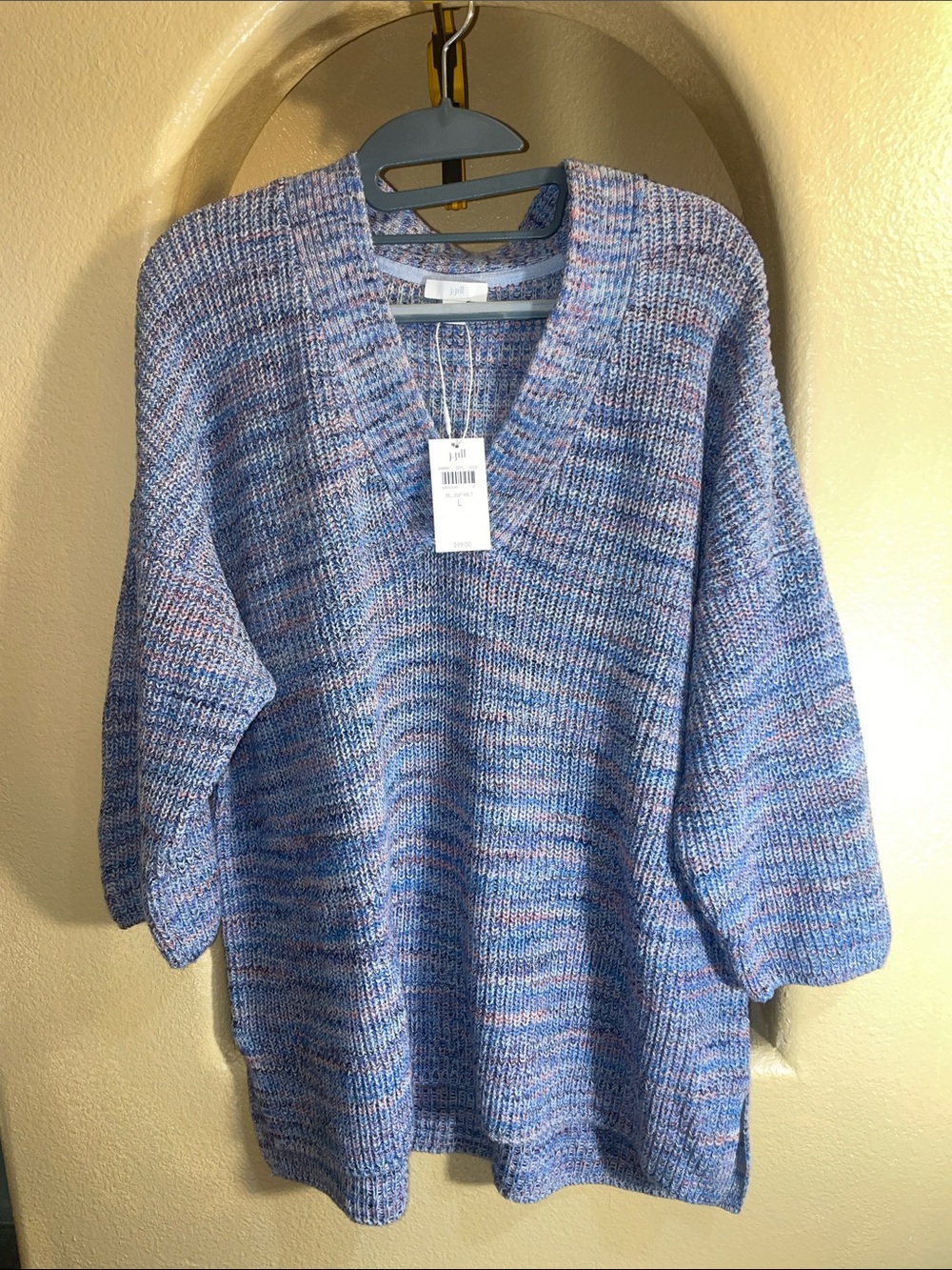 NWT J. Jill Blue Marled V-Neck Sweater Size Large